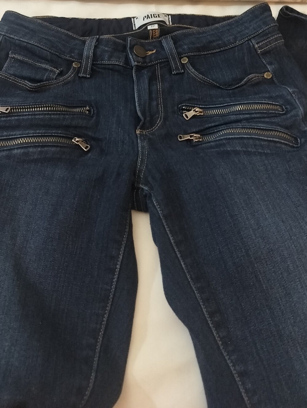 PAIGE Women Dark Blue Denim Jeans with Zipper Detail